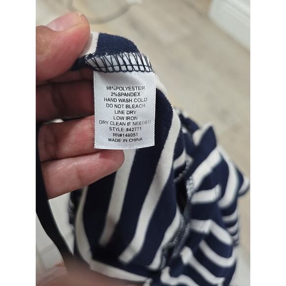 MONTEAU Womens Navy/White Striped Sleeveless Tie Button Up Crop Jumpersuit - Picture 11 of 11